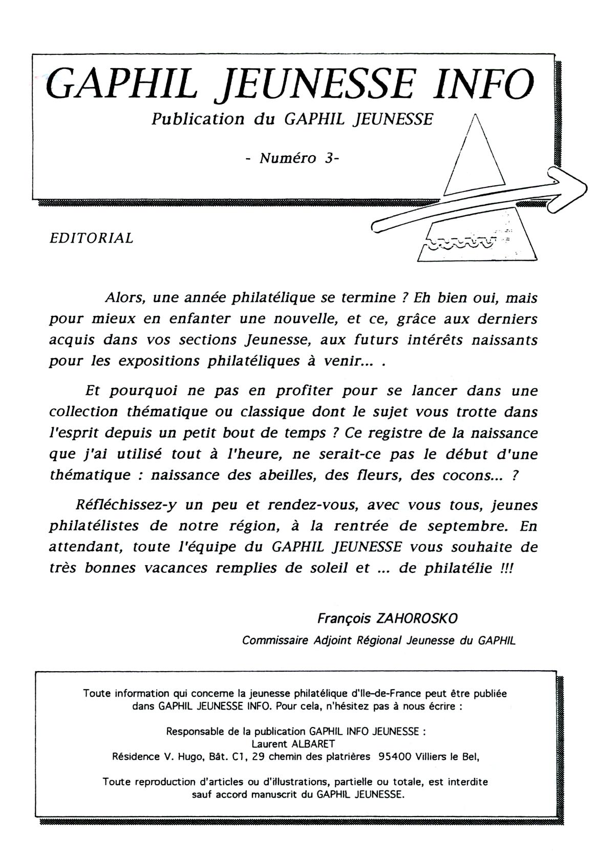 GAPHIL Info Spécial Jeunesse n°03 de fin juin 1993.